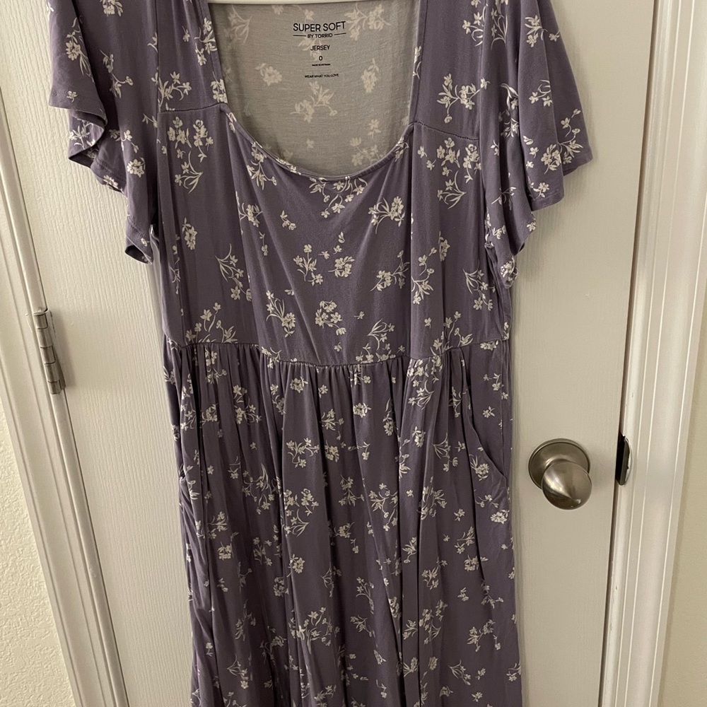 Super Soft Lavender Floral Square Neck Dress